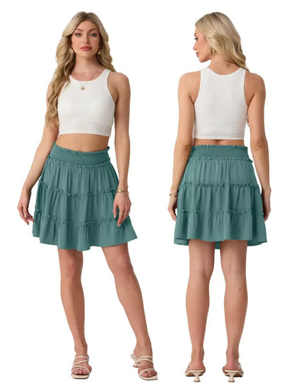 65K+ SOLD!✨🔥Women's Boho Floral Skorts, Flowy Tiered Ruffle Elastic-Waist Bottoms with Built-in Shorts and Pockets, Casual Style