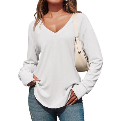 Women's Deep V Neck Tunic Tops Long Sleeve Oversize