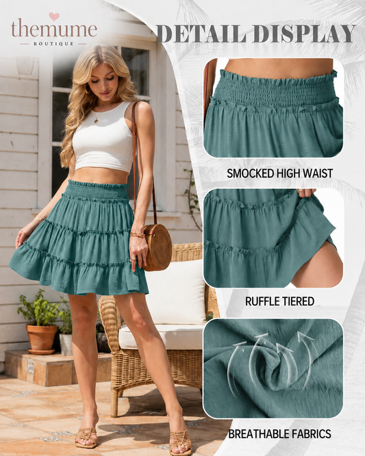 65K+ SOLD!✨🔥Women's Boho Floral Skorts, Flowy Tiered Ruffle Elastic-Waist Bottoms with Built-in Shorts and Pockets, Casual Style