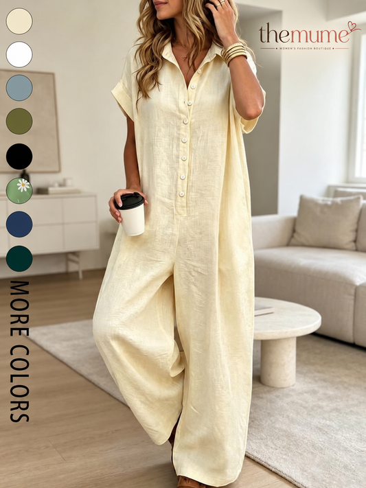 Women's Fashion French Style Chic Minimalist Loose-fit Oversized Jumpsuit with Button Design