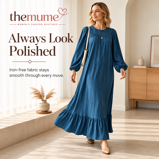 ✨ Timeless Elegance | Women's Flattering Ruffle-Hem Long-Sleeve Maxi Dress