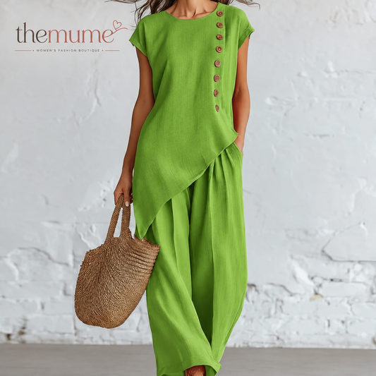 Women's Asymmetric Hem Top & Pants 2-Piece Set [PLUS SIZE]