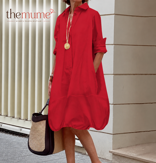 Women's Long Sleeve Button Up Shirt Dresses Casual Loose Fit Spring Midi Dress with Pockets