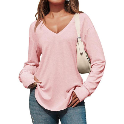 Women's Deep V Neck Tunic Tops Long Sleeve Oversize