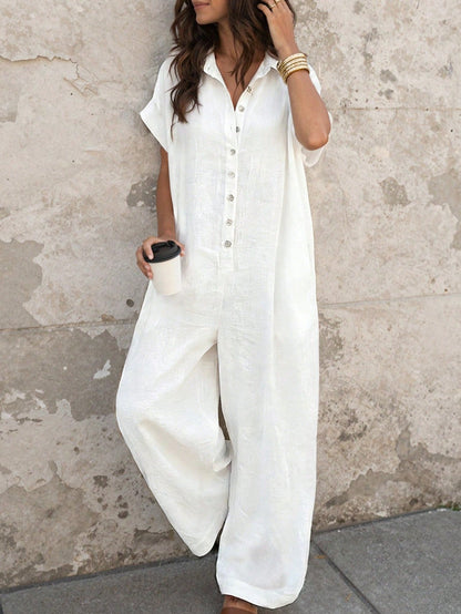 Women's Fashion French Style Chic Minimalist Loose-fit Oversized Jumpsuit with Button Design