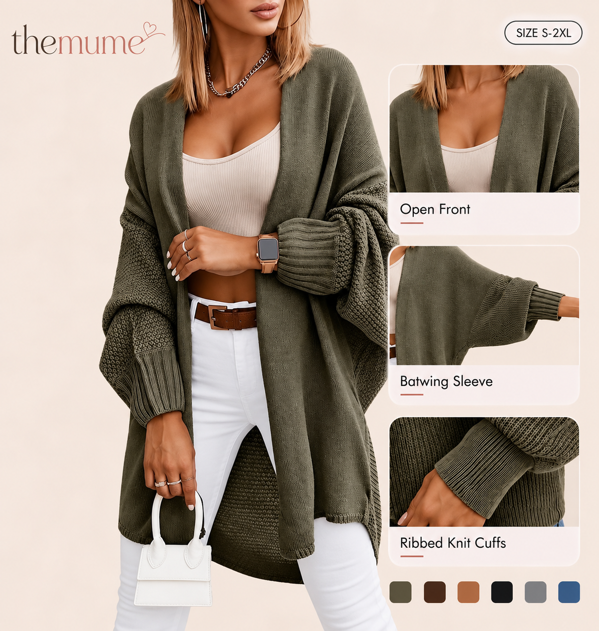 New Arrival - Up to 60%OFF🔥Oversized Cardigans for Women Fall Trendy, Open Front Batwing Sleeve Long Cardigan Sweaters