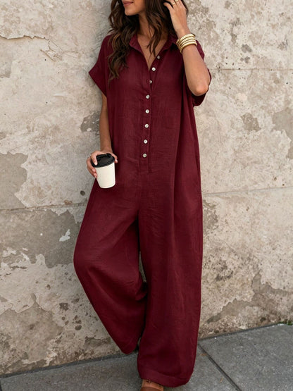 Women's Fashion French Style Chic Minimalist Loose-fit Oversized Jumpsuit with Button Design