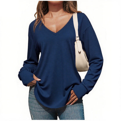 Women's Deep V Neck Tunic Tops Long Sleeve Oversize