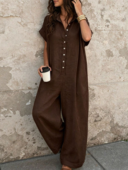 Women's Fashion French Style Chic Minimalist Loose-fit Oversized Jumpsuit with Button Design