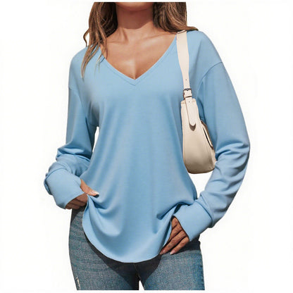 Women's Deep V Neck Tunic Tops Long Sleeve Oversize