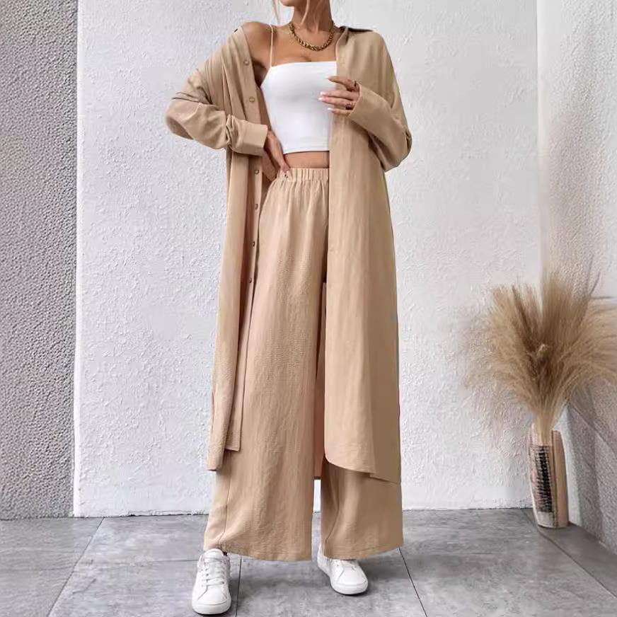 Women's Solid Button Front Shirt & Wide Leg Pants Two-piece Set