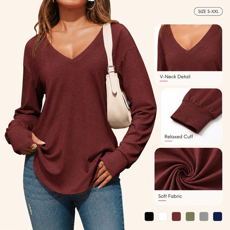 Women's Deep V Neck Tunic Tops Long Sleeve Oversize