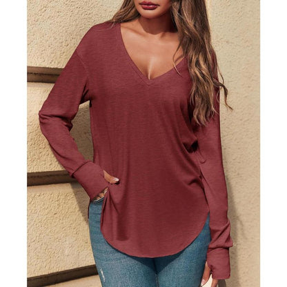 Women's Deep V Neck Tunic Tops Long Sleeve Oversize
