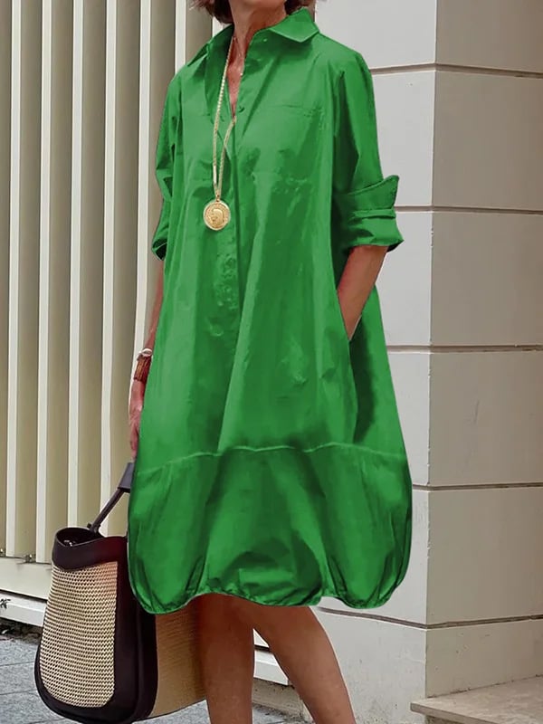 Women's Long Sleeve Button Up Shirt Dresses Casual Loose Fit Spring Midi Dress with Pockets