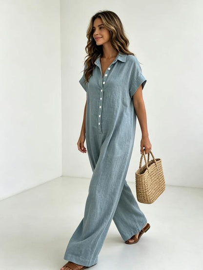 Women's Fashion French Style Chic Minimalist Loose-fit Oversized Jumpsuit with Button Design