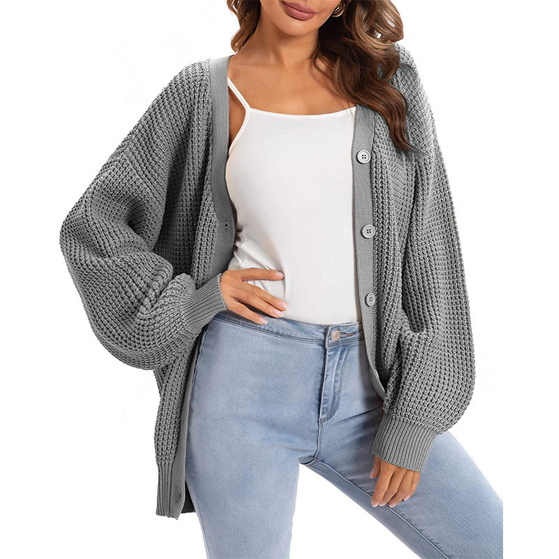 Women's Oversized V-neck 100% Cotton Cardigan Sweater, Casual Button-Down Long Sleeve Top