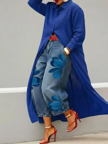 Women's Lapel Long Shirt Cardigan, All Seasons Outerwear