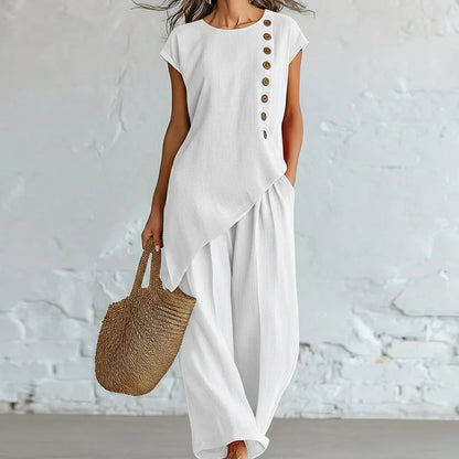 Women's Asymmetric Hem Top & Pants 2-Piece Set [PLUS SIZE]