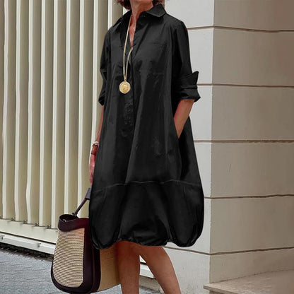 Women's Long Sleeve Button Up Shirt Dresses Casual Loose Fit Spring Midi Dress with Pockets