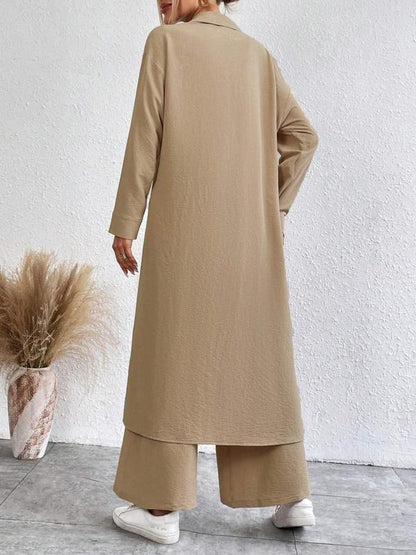 Women's Solid Button Front Shirt & Wide Leg Pants Two-piece Set