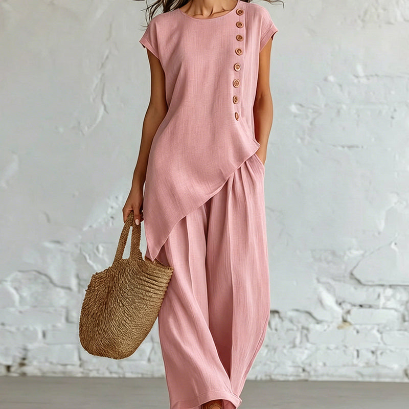 Women's Asymmetric Hem Top & Pants 2-Piece Set [PLUS SIZE]
