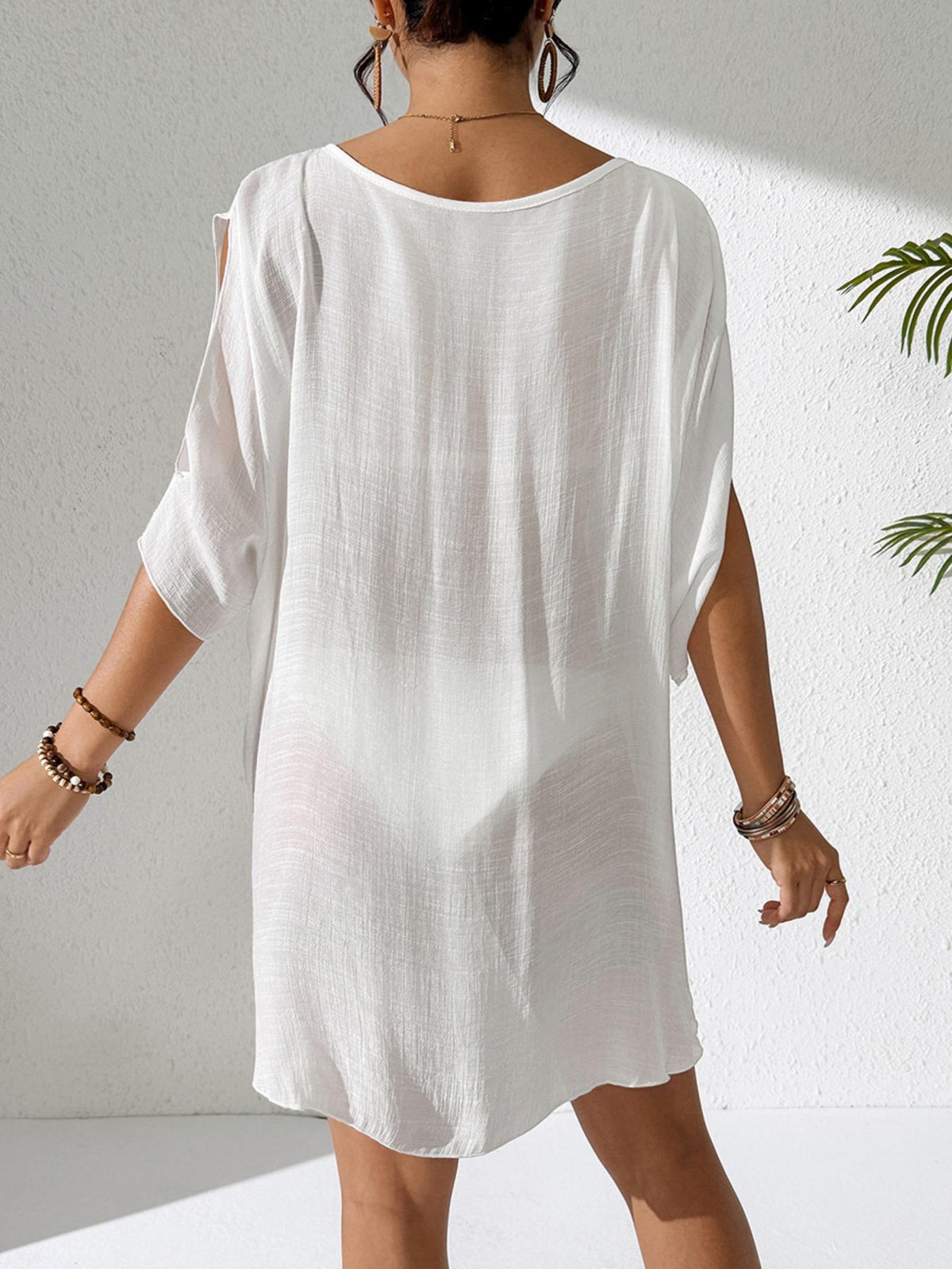 Pure Color V-Neck Lightweight Transparent Loose Dress