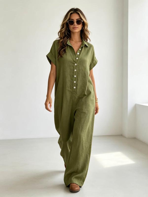 Women's Fashion French Style Chic Minimalist Loose-fit Oversized Jumpsuit with Button Design