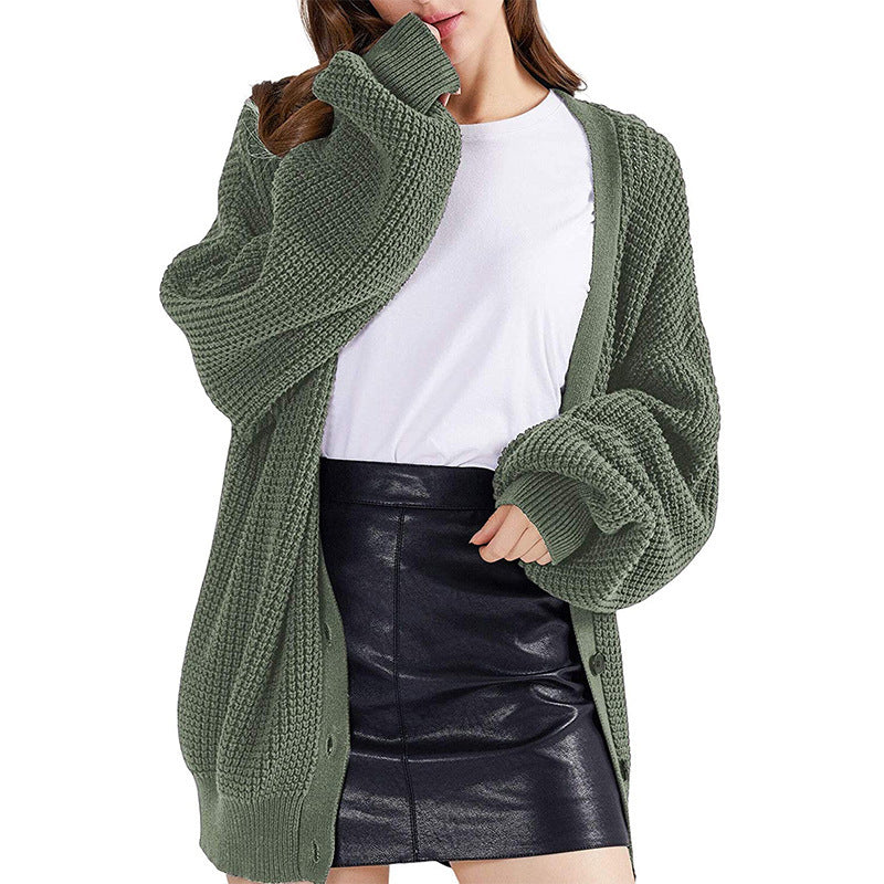 Women's Oversized V-neck 100% Cotton Cardigan Sweater, Casual Button-Down Long Sleeve Top