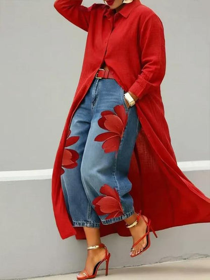 Women's Lapel Long Shirt Cardigan, All Seasons Outerwear