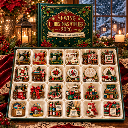 Sewing Christmas Atelier 2026 – 24-Day Countdown Collection with 24 Unique Sewing & Quilting Miniatures, Handmade Holiday Collectible Gift for Sewing Lovers