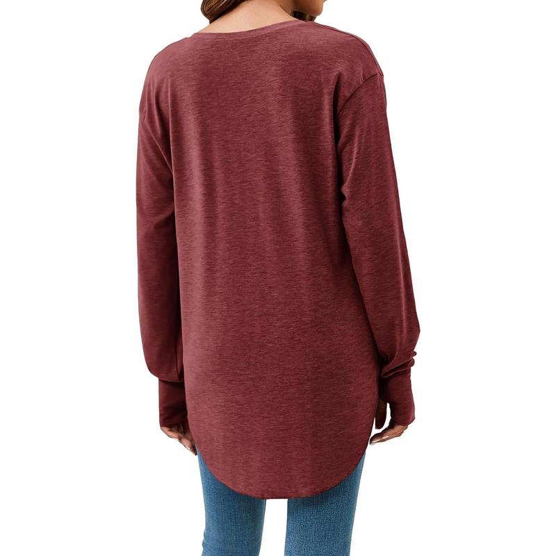 Women's Deep V Neck Tunic Tops Long Sleeve Oversize