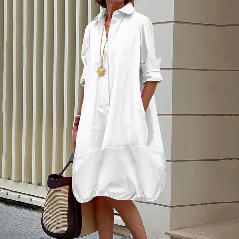 Women's Long Sleeve Button Up Shirt Dresses Casual Loose Fit Spring Midi Dress with Pockets