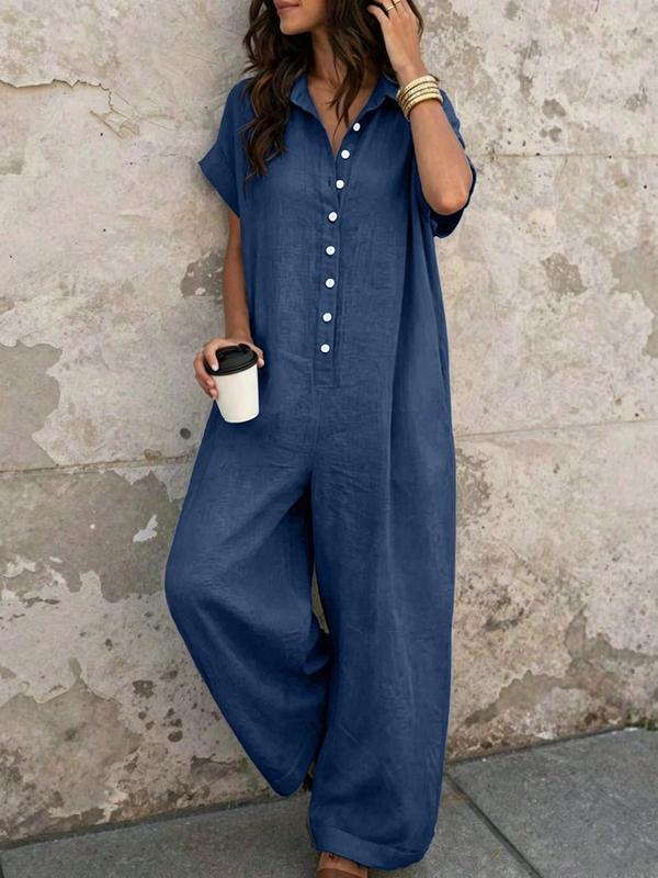 Women's Fashion French Style Chic Minimalist Loose-fit Oversized Jumpsuit with Button Design
