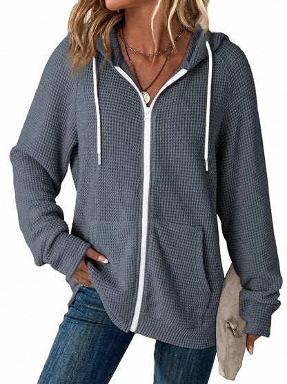 ☁️Women's Waffle-Knit Full-Zip Long-Sleeve 100% Cotton Hoodies with Pockets [PLUS SIZE]