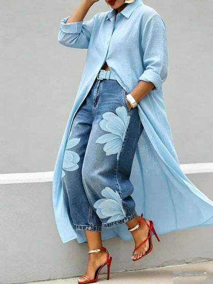 Women's Lapel Long Shirt Cardigan, All Seasons Outerwear