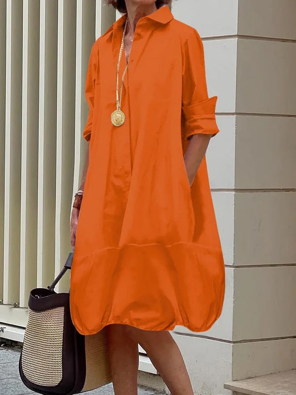 Women's Long Sleeve Button Up Shirt Dresses Casual Loose Fit Spring Midi Dress with Pockets