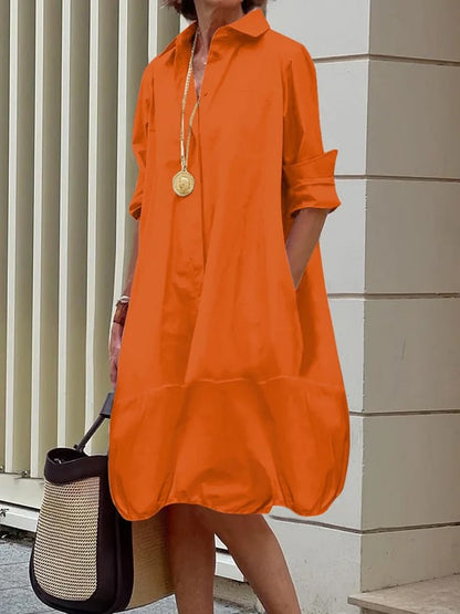 Women's Long Sleeve Button Up Shirt Dresses Casual Loose Fit Spring Midi Dress with Pockets