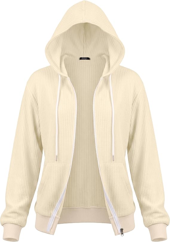 ☁️Women's Waffle-Knit Full-Zip Long-Sleeve 100% Cotton Hoodies with Pockets [PLUS SIZE]