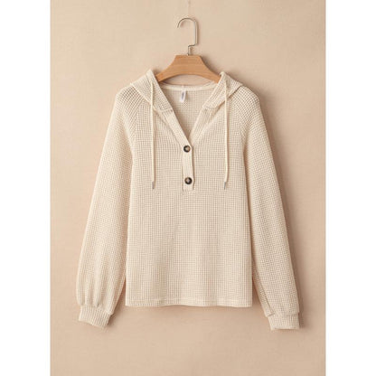 【PLUS SIZE】🧥Women's Waffle Knit Drawstring Button V Neck Hooded Sweatshirt | Almost Gone⚡