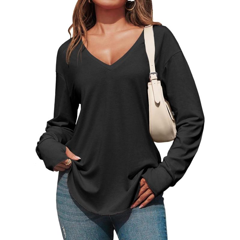 Women's Deep V Neck Tunic Tops Long Sleeve Oversize