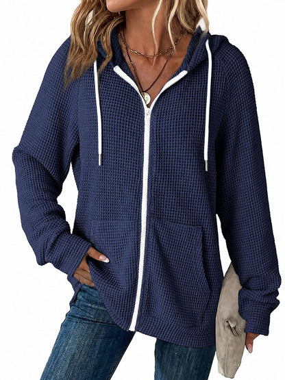 ☁️Women's Waffle-Knit Full-Zip Long-Sleeve 100% Cotton Hoodies with Pockets [PLUS SIZE]