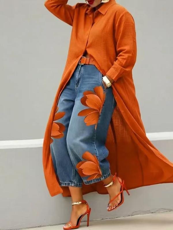 Women's Lapel Long Shirt Cardigan, All Seasons Outerwear