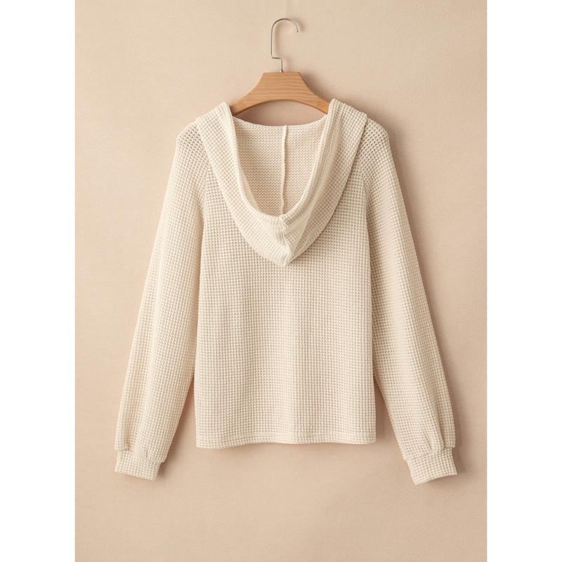 【PLUS SIZE】🧥Women's Waffle Knit Drawstring Button V Neck Hooded Sweatshirt | Almost Gone⚡
