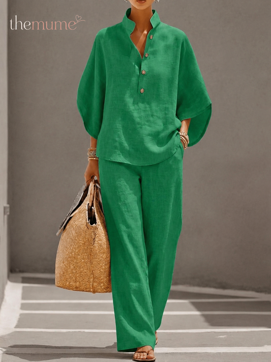 New Arrival - Up to 60%OFF🔥Women's Solid Color Cotton Linen Suit, Fashion Style Women’s Wear【Plus Size】