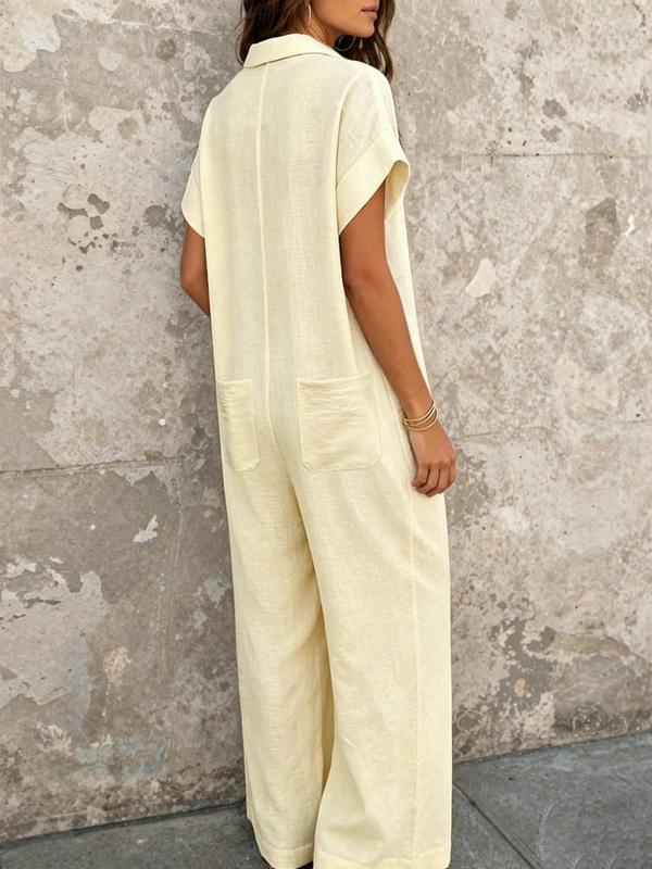 Women's Fashion French Style Chic Minimalist Loose-fit Oversized Jumpsuit with Button Design