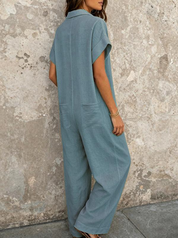 Women's Fashion French Style Chic Minimalist Loose-fit Oversized Jumpsuit with Button Design