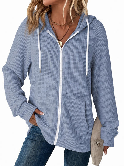 ☁️Women's Waffle-Knit Full-Zip Long-Sleeve 100% Cotton Hoodies with Pockets [PLUS SIZE]