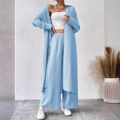 Women's Solid Button Front Shirt & Wide Leg Pants Two-piece Set