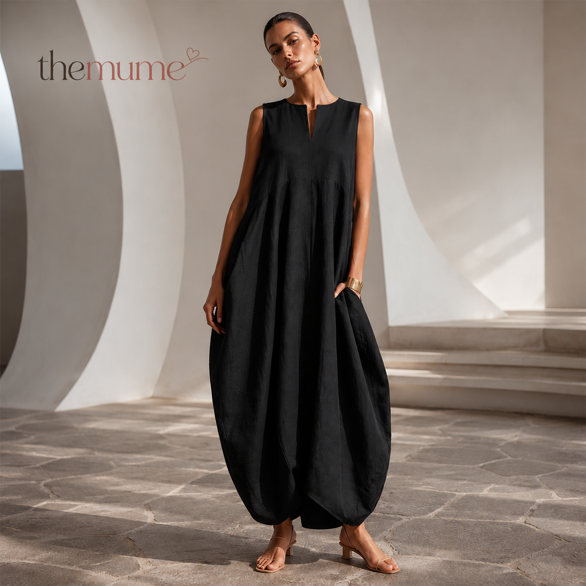 Trending Now!⭐Refined Summer Craftsmanship🌿Women’s Sleeveless V-Neck Linen-Blend Wide-Leg Jumpsuit with Pockets