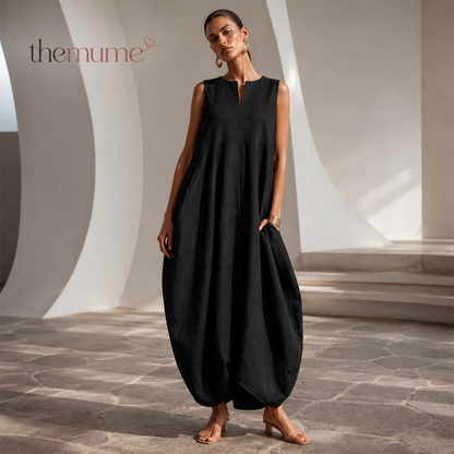 Trending Now!⭐Refined Summer Craftsmanship🌿Women’s Sleeveless V-Neck Linen-Blend Wide-Leg Jumpsuit with Pockets